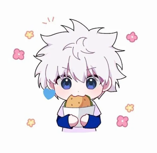 Ảnh anime nam chibi đang ăn bánh 