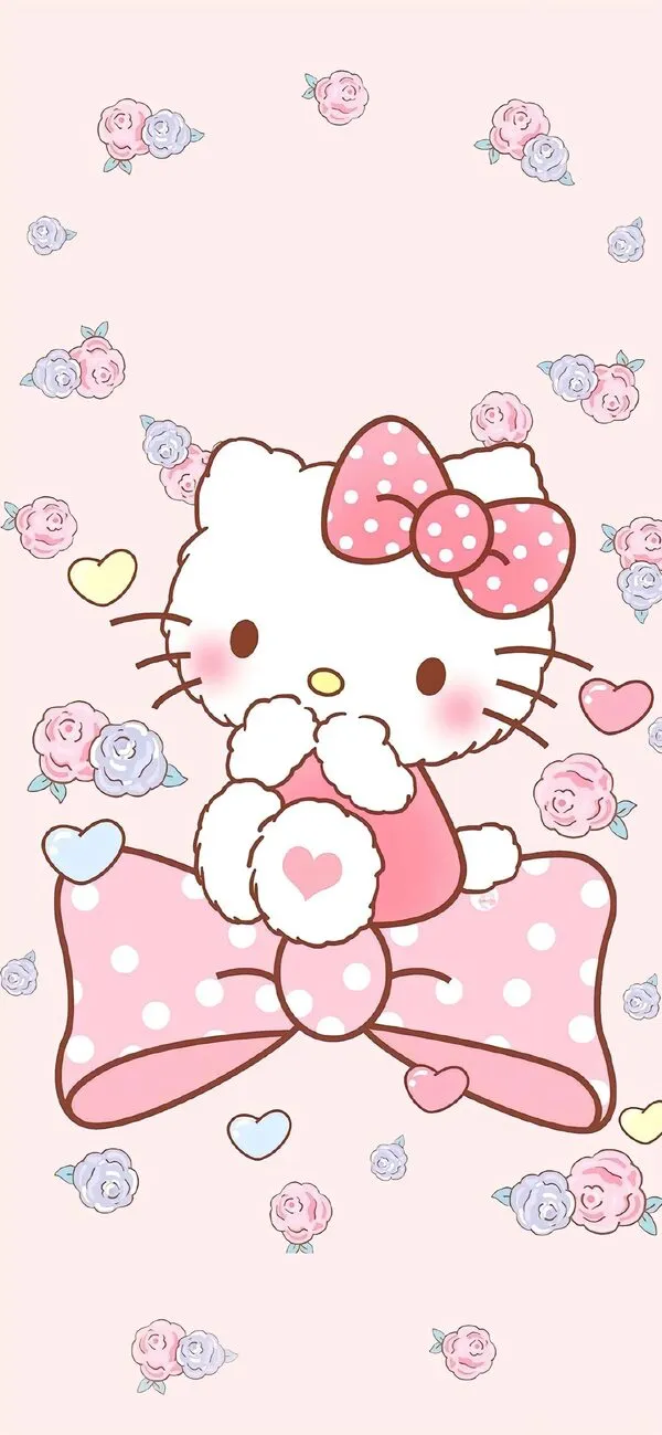 Hình nền điện thoại Hello Kitty cute với chiếc nơ màu hồng 