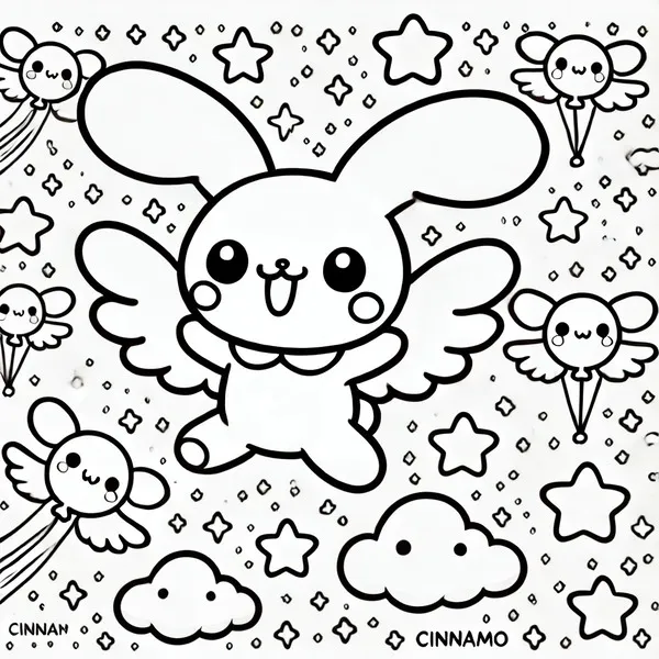 tranh tô màu cinnamoroll với đôi cánh xinh 