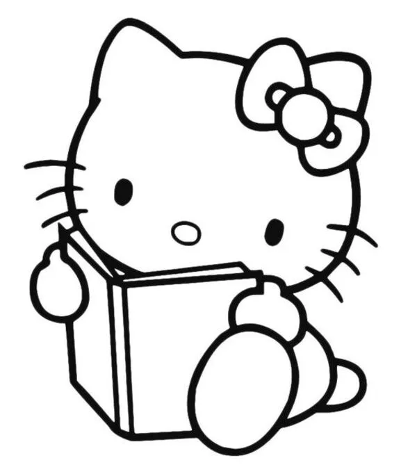 tranh tô màu hello kitty đang đọc sách 