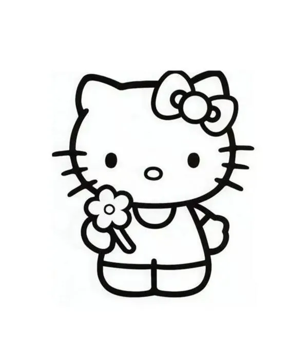 tranh tô màu hello kitty cầm bông hoa 