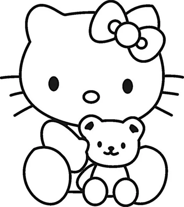 tranh tô màu hello kitty và chú gấu bông 