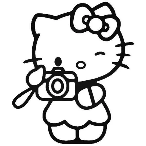 tranh tô màu hello kitty cầm máy ảnh 