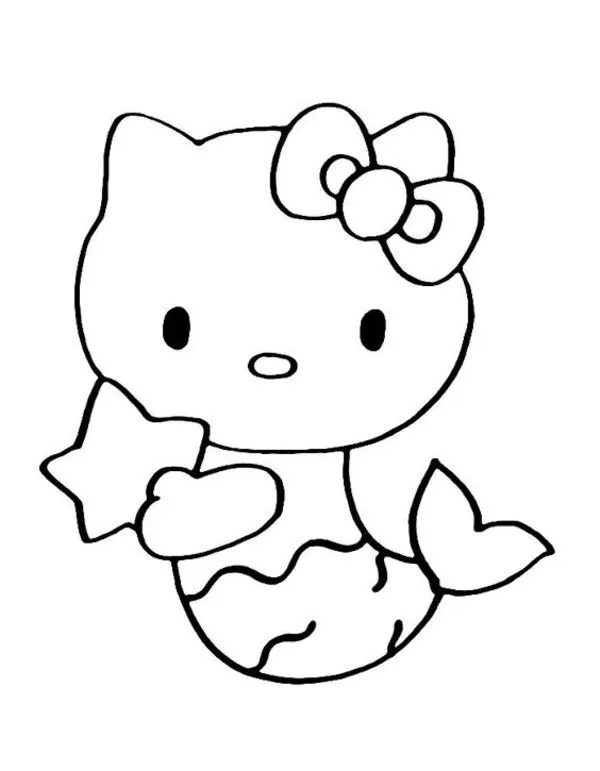 tranh tô màu hello kitty nàng tiên cá