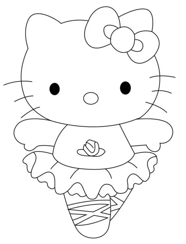 tranh tô màu hello kitty đang múa 