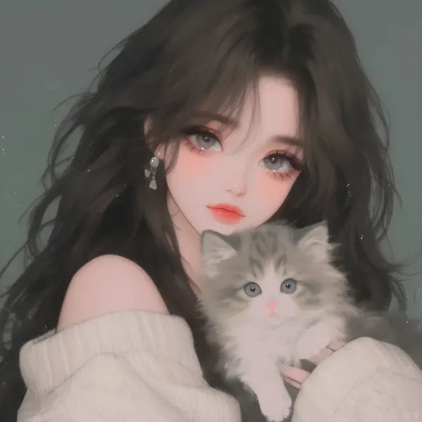 ảnh đại diện anime nữ và chú mèo cute