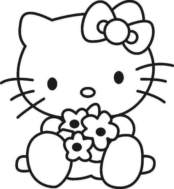 tranh tô màu bé gái hello kitty đáng yêu 