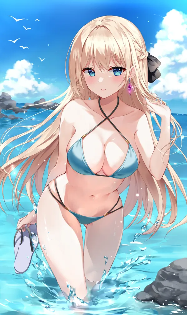 ảnh anime gái xinh mặc bikini xanh 