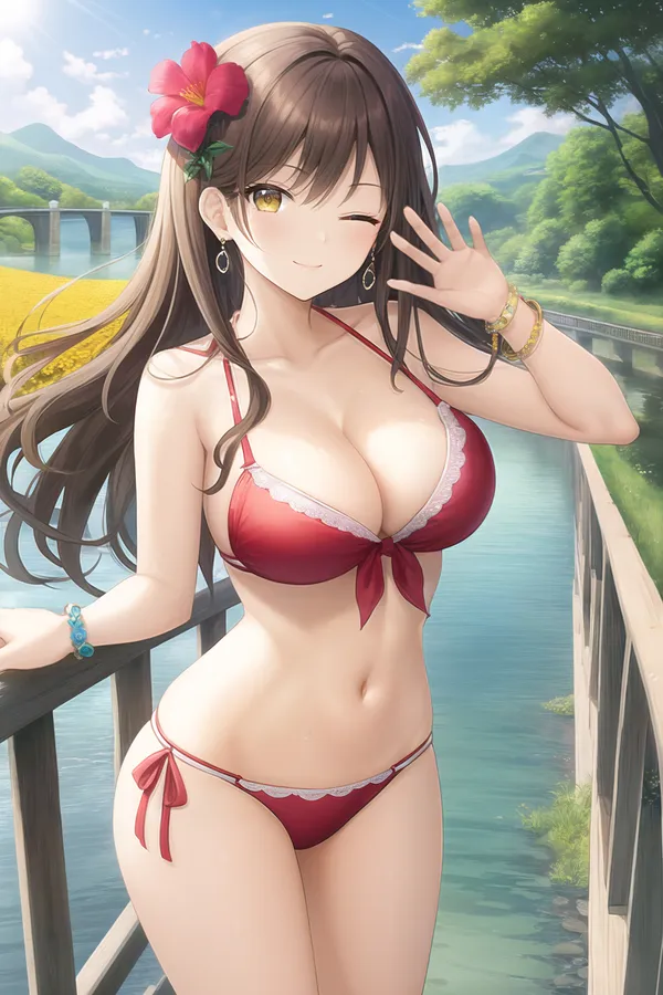 ảnh anime gái xinh mặc bikini đỏ 