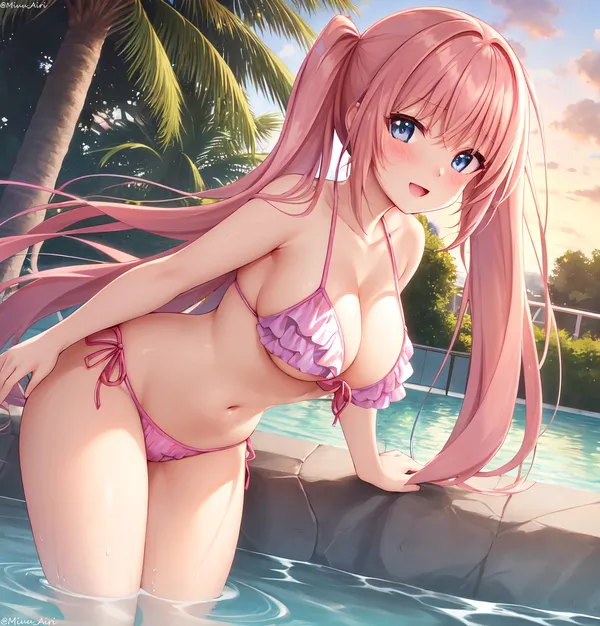 ảnh anime gái xinh mặc bikini hồng 