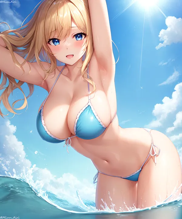 ảnh anime gái xinh mặc bikini xanh 