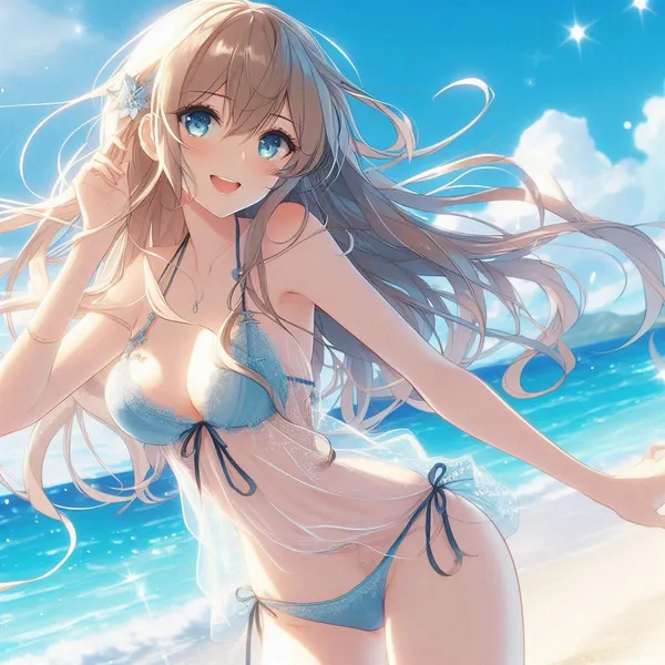 ảnh anime gái xinh mặc bikini mắt xanh 