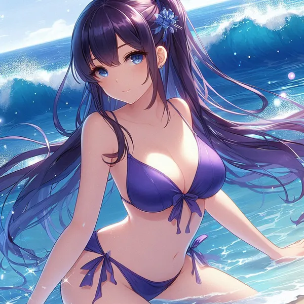 ảnh anime gái xinh mặc bikini tím 