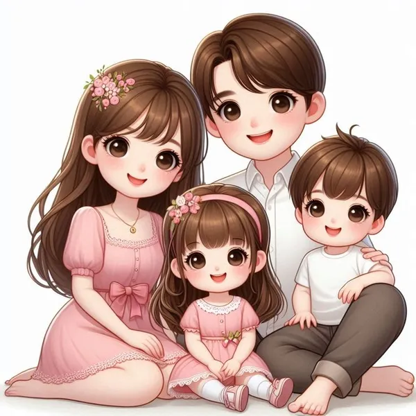 hình ảnh gia đình 4 người chibi 