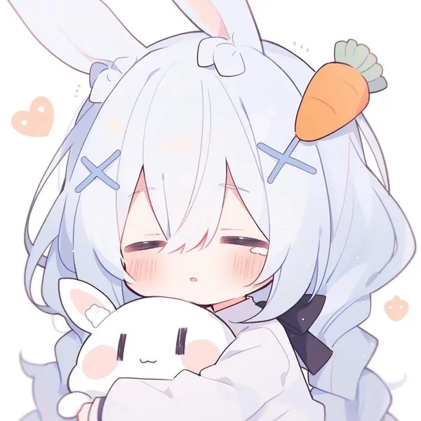 gái anime cute ôm thỏ 