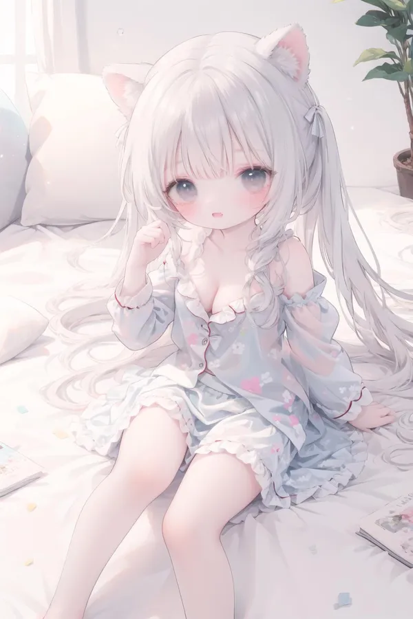 gái anime cute tóc trắng 