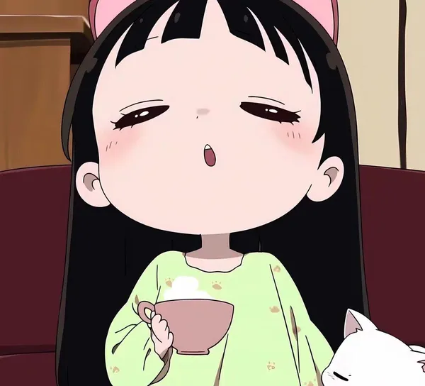 gái anime cute uống caffe 