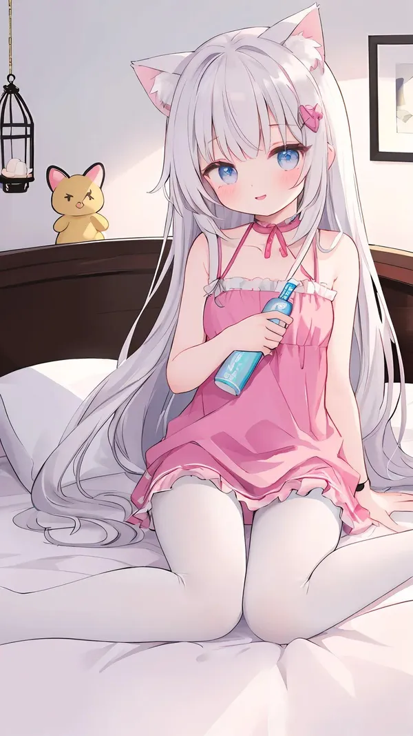 gái anime cute với chiếc váy ngủ hồng 