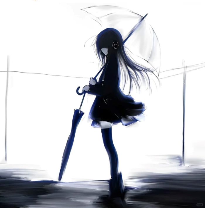 Ảnh anime cô đơn che ô 
