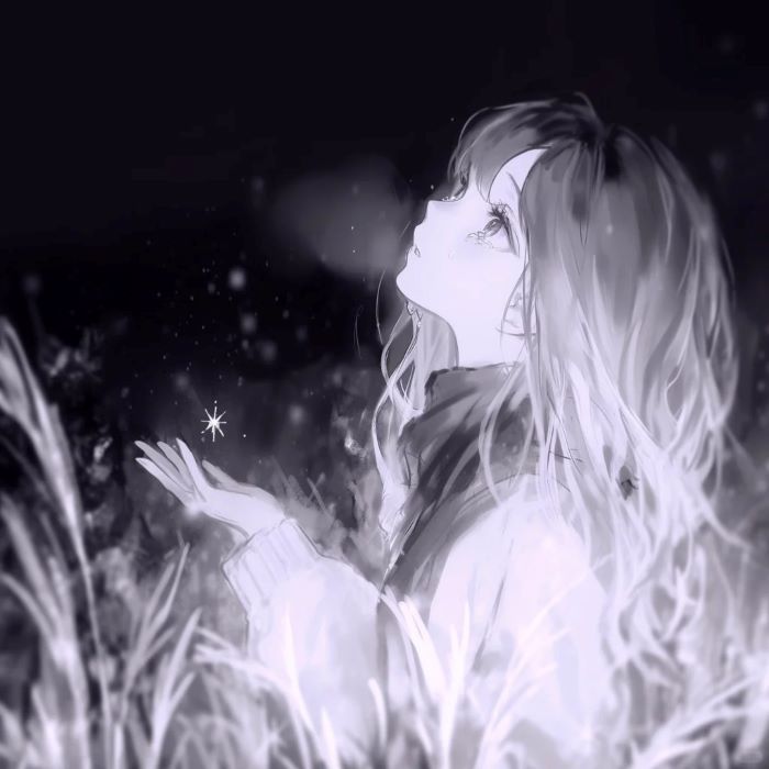 Ảnh anime cô đơn cô gái đen trắng 