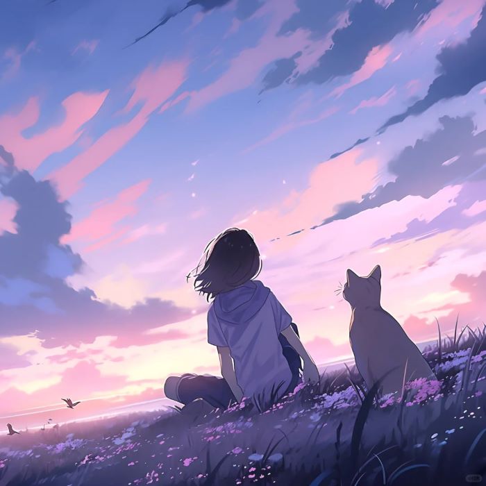 Ảnh anime cô đơn ngắm nhìn bầu trời 