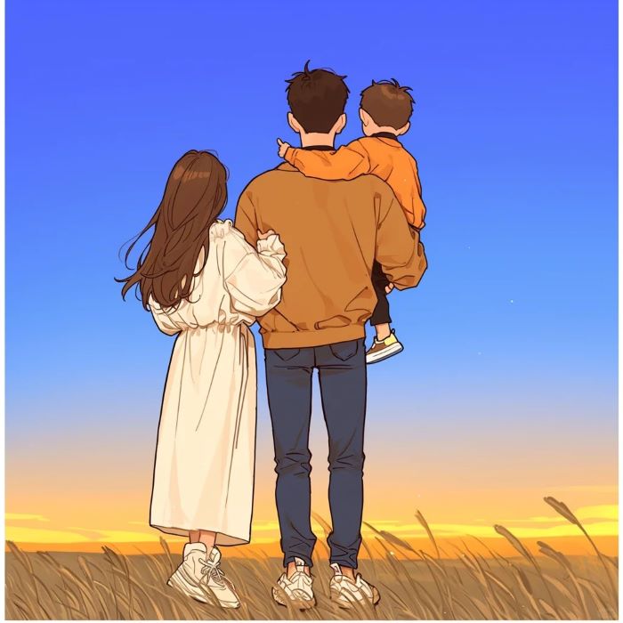 hình ảnh gia đình hạnh phúc quay lưng chill 