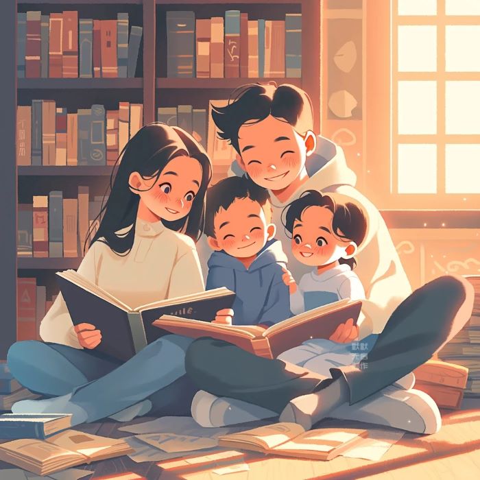hình ảnh gia đình hạnh phúc đọc sách 