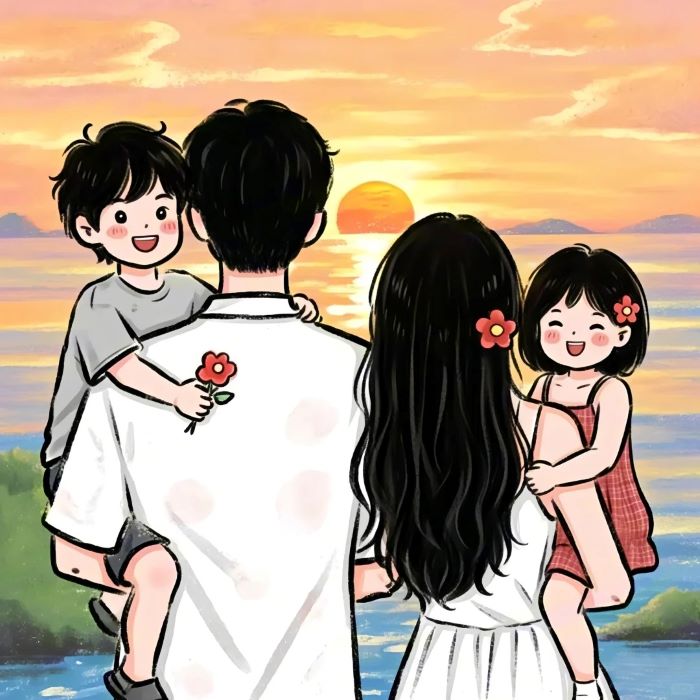 hình ảnh gia đình hạnh phúc 4 người 