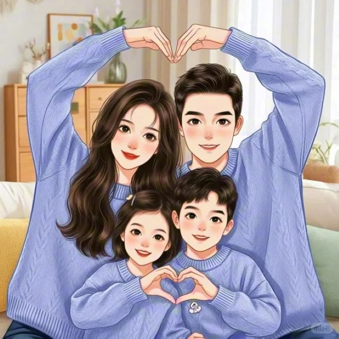 hình ảnh gia đình hạnh phúc 4 người 