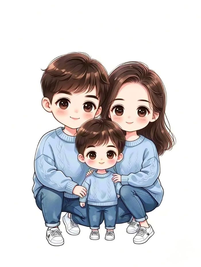 hình ảnh gia đình hạnh phúc 3 người chibi 