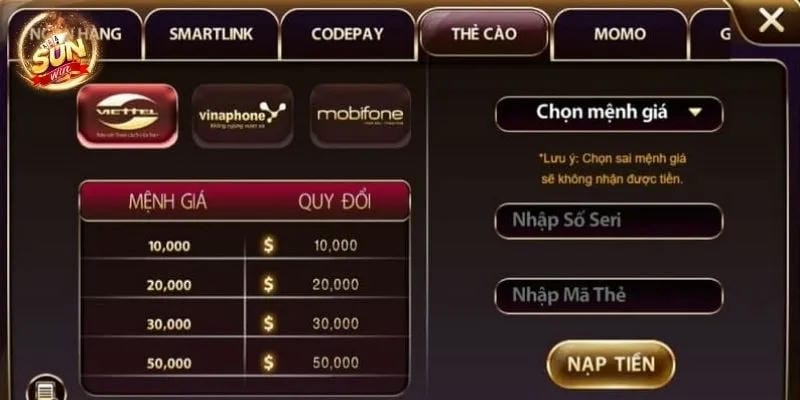 Khuyến mãi nạp tiền Sunwin tặng thưởng lên đến 100%