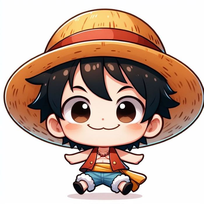 luffy chibi dễ thương với biểu cảm vui nhộn

