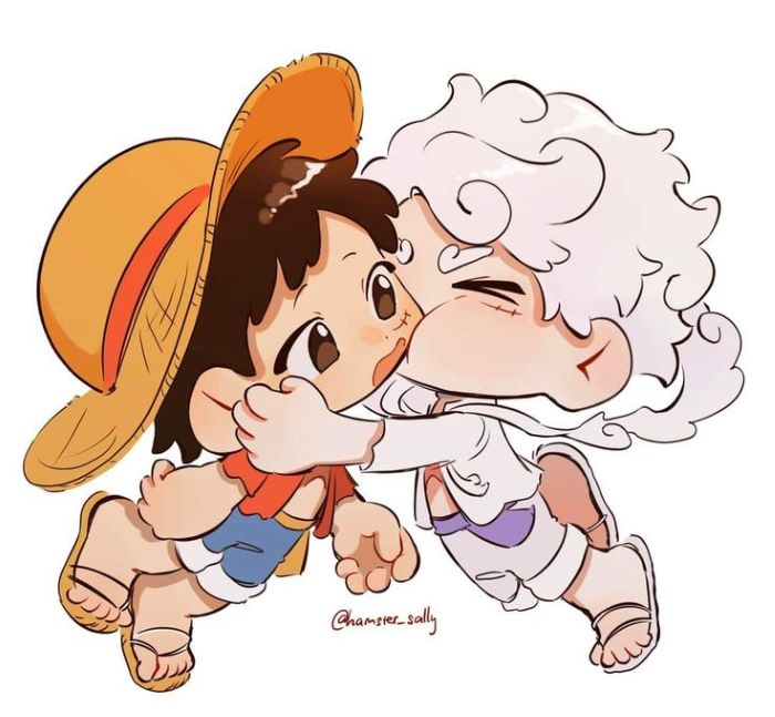 luffy chibi hoạt họa đang ăn thịt
