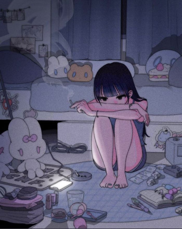 anime hút thuốc tạo chiều sâu
