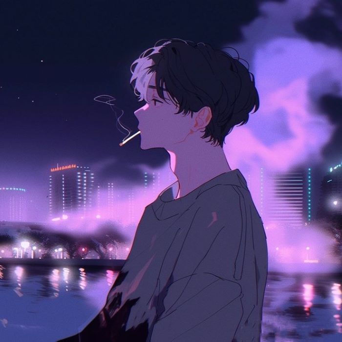 anime hút thuốc với biểu cảm lạnh

