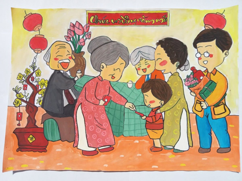 vẽ tranh ngày tết 2