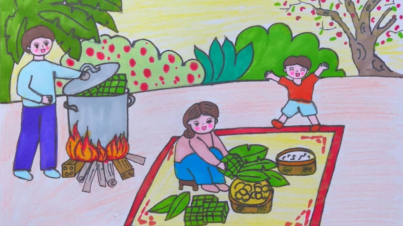 vẽ tranh ngày tết 29